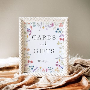 Modèle de panneau pour cartes et cadeaux fleurs sauvages, panneau cadeau pour shower de bébé, mariage à imprimer, panneau pour cartes et cadeaux bohèmes, panneau cadeau baby shower, S2