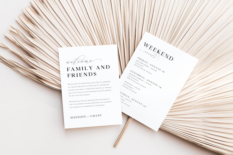 Wedding Weekend Events Timeline Template, Minimalist Wedding Order of Events, Wedding Welcome Bag Note Editable, Modern Welcome Letter, M3 image 10