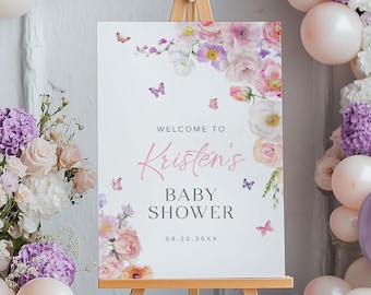 Szablon znaku powitalnego na baby shower Wildflower, Znak powitalny na baby shower Wildflower Floral, Znak powitalny na baby shower Baby In Bloom, 11B