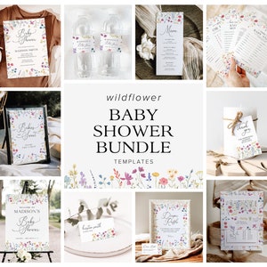 Wildflower Baby Shower Invitation Bundle Template, Baby Shower Games Bundle, Floral Baby Shower Invitation Wildflower Baby Shower Decor, 6B