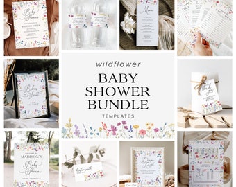 Wildflower Baby Shower Invitation Bundle Template, Baby Shower Games Bundle, Floral Baby Shower Invitation Wildflower Baby Shower Decor, 6B