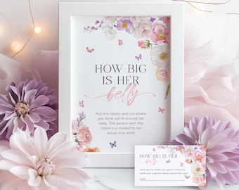 Plantilla de juego "¿Qué tan grande es su barriga?", Letreros de baby shower con flores silvestres, Juegos de baby shower "Bebé en flor", Juego de baby shower "¿Qué tan grande es la barriga de mamá?", 11B