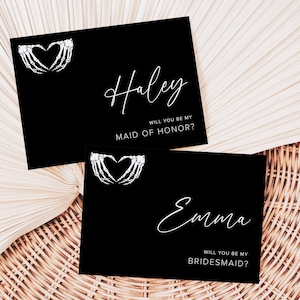Gothic Brautjungfer Vorschlag Kartenvorlage, Halloween Trauzeugin Vorschlag, Dark Moody Will You Be My Bridesmaid, Skelett Herz, B1