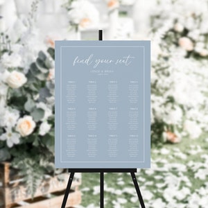Dusty Blue Wedding Seating Chart Sign Template, Soft Blue Wedding Sign, Minimalist, Modern, Printable, Editable, Instant Download, B2