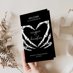 Halloween Wedding Program Template, Gothic Wedding Ceremony Program, Dark Moody Order of Service, Editable, Instant Download, B1