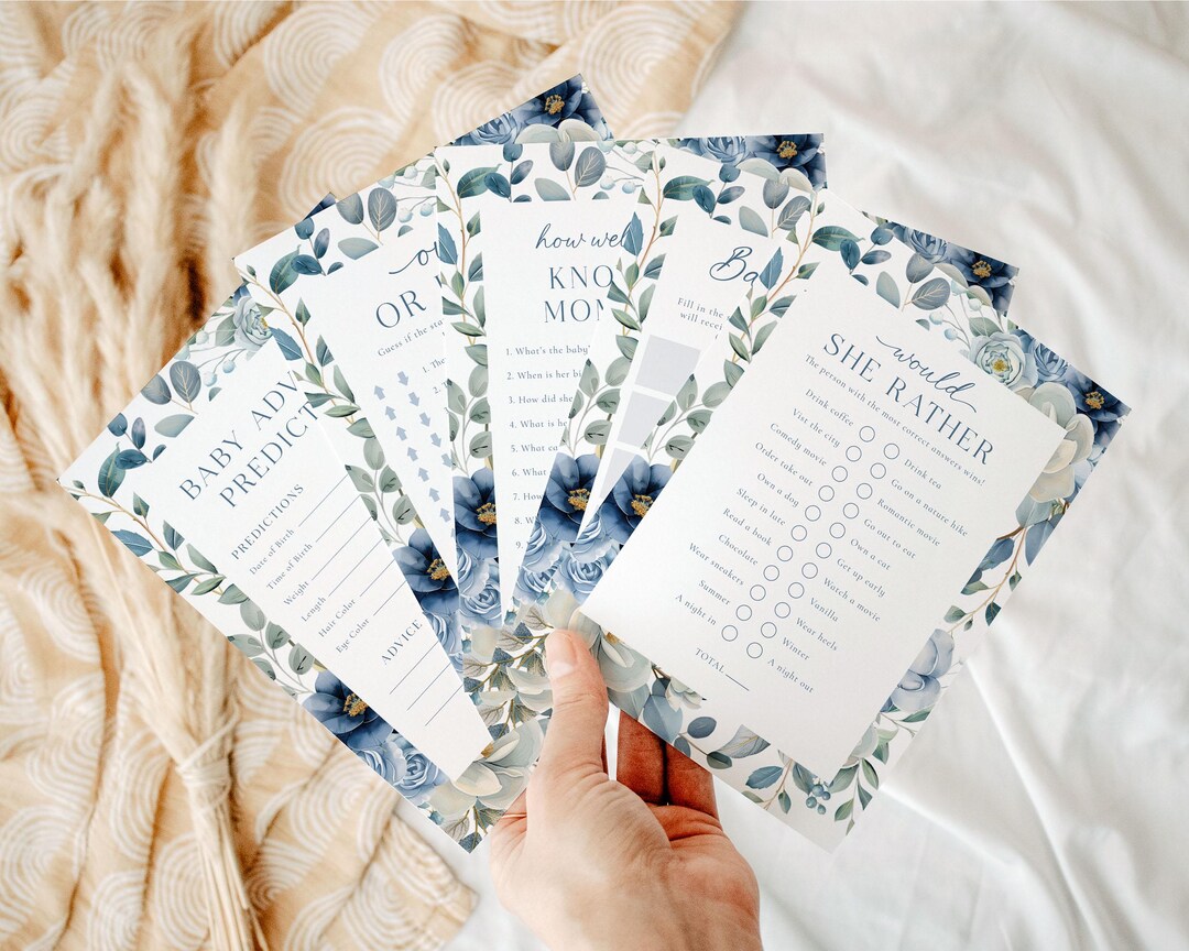 Dusty Blue Baby Shower Games Bundle Template, Boho Baby Shower Game ...