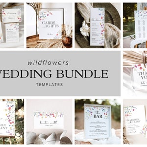 Boho Wedding Bundle Templates, Wildflower Wedding Invitation, Spring Wedding, Floral Wedding Invitation, Garden Flower Wedding Invite, S2
