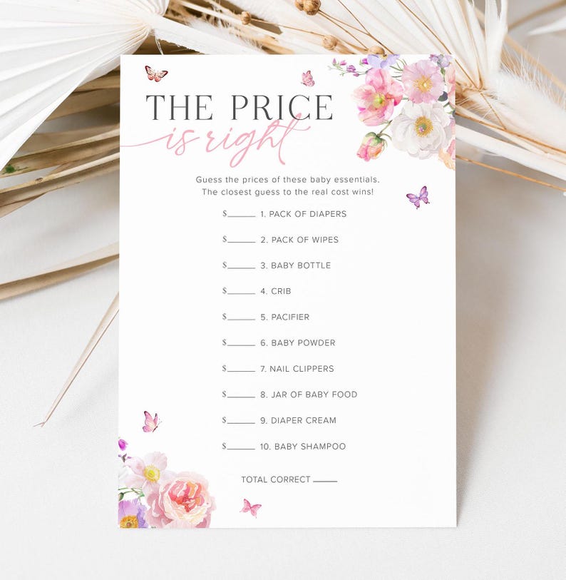 Price is Right Game Baby Shower Game Template, Price is Right Baby Game, Bloom Baby Shower Wildflower Baby Shower Games Printable, Baby in Bloom Baby Shower Price is Right Game