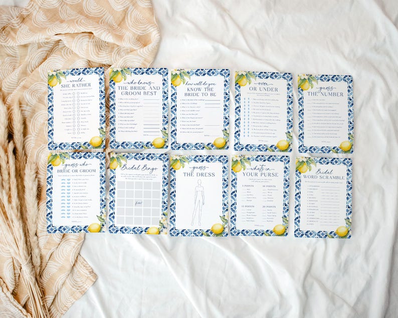 Amalfi Coast Bridal Shower Games Template, Citrus Bridal Shower Games Bundle Mediterranean Bridal Shower Games Lemon Bridal Shower Games, B6 image 2