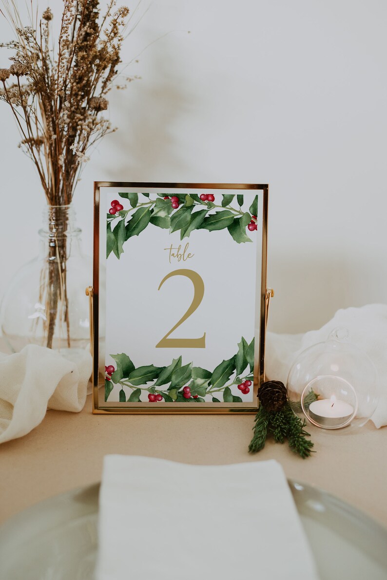 Christmas Table Numbers Templates, Holiday Table Numbers, Gold Wedding ...