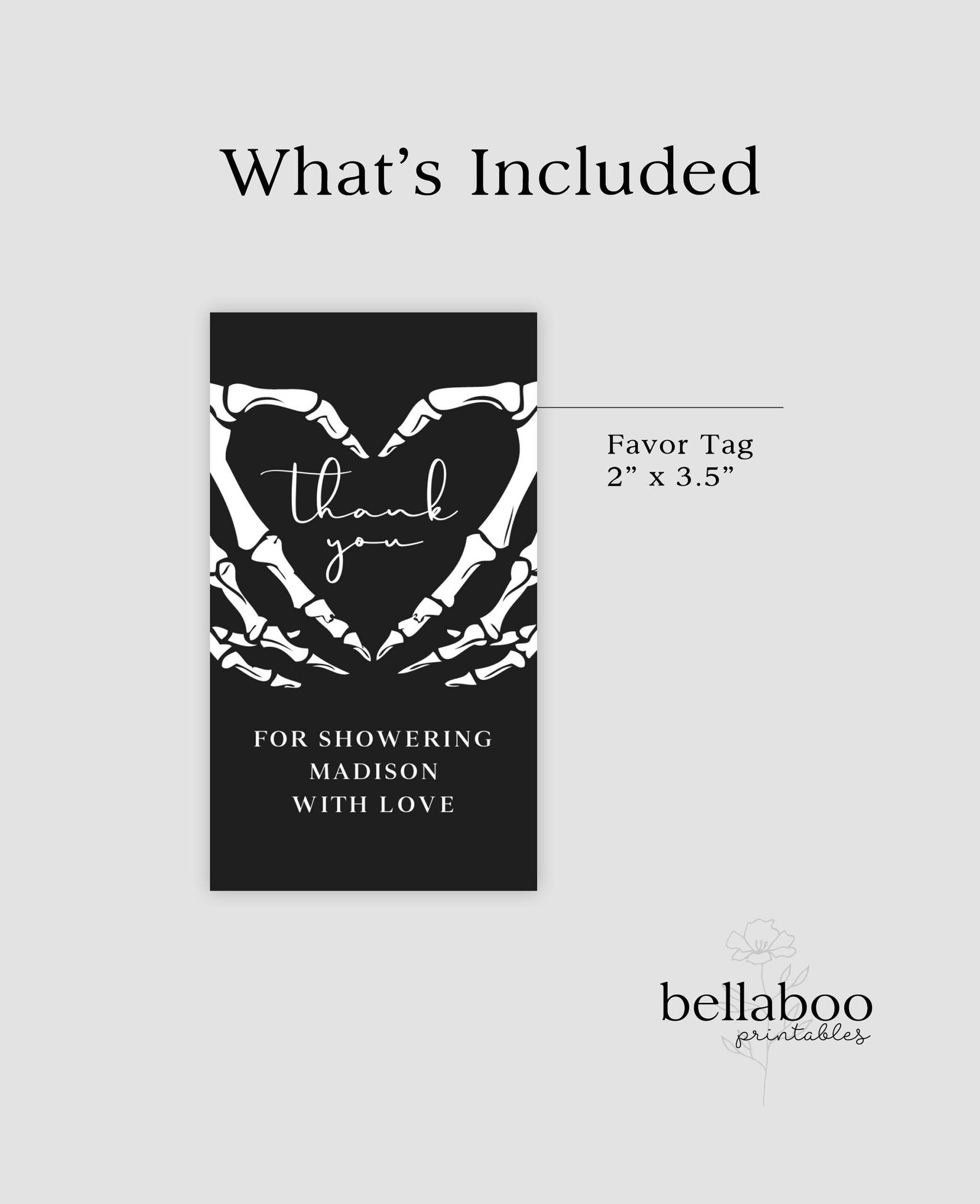 Gothic Bridal Shower Favor Tag Template, Halloween Baby Shower Thank