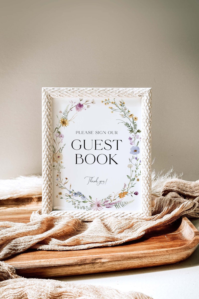Wildflower Guestbook Sign Template, Floral Sign Our Guestbook, Guest Book Sign Wildflower Wedding Sign Floral Wedding Guestbook Sign, S4 image 1