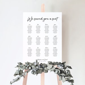 Cartel de tabla de asientos minimalista, signo de tabla de asientos de boda moderna, tabla de asientos boho, asientos de boda, plantilla de tabla de asientos editable, M1 imagen 4