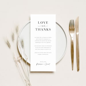 Minimalistische Dankeschön-Vorlage, Danke-Platzkarte, modernes Gedeck Danke, Hochzeit Servietten-Notiz, druckbar, bearbeitbar, M1