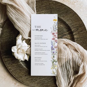 Wildblumen-Menü Vorlage, Wildblumen-Hochzeits-Menü Floral Brautparty-Menü Blumen-Menü, Wildblumen-Hochzeits-Menükarte Boho-Hochzeits-Menü, S9