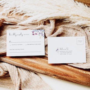 Boho Hochzeit RSVP Kartenvorlage, Wildblumen Antwortkarte, QR Code RSVP Karte, Blumen Hochzeit Bitte antworten, Garten Hochzeit Antwortkarte, S2