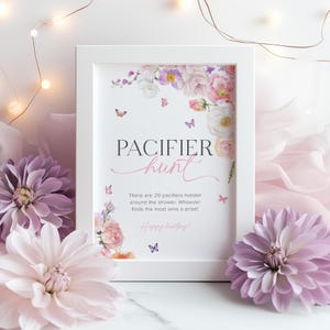 Pacifier Hunt Game Template, Baby In Bloom Baby Shower Sign, Pacifier Hunt Sign, Floral Baby Shower Game Wildflower Baby Shower Games, 11B
