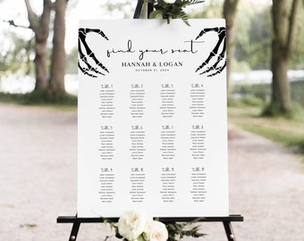 Plantilla de tabla de asientos de boda de Halloween, tabla de asientos de boda gótica, boda de mal humor oscuro, tabla de asientos gótica, decoración de boda gótica, H4