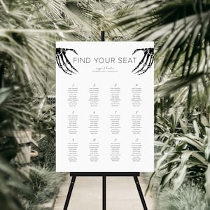 Gothic Wedding Seating Chart Sign Template, Dark Moody Wedding, Halloween Seating Plan Sign, Printable, Editable, Instant Download, B1