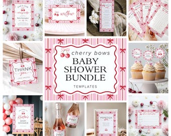 Cherry Baby Shower Invitation Template, Coquette Berry Baby Shower Bundle Pink Bow Baby Shower Games, Cherry On Top Baby Shower Invite, 13B