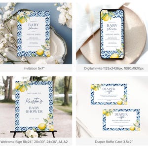Mediterranean Lemon Baby Shower Invitation Template, Amalfi Baby Shower Italian Baby Shower Bundle Citrus Baby Shower Games Printable, B6 image 2