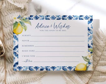 Modello di biglietto di consigli per la festa nuziale mediterranea, consigli per la festa nuziale al limone, consigli per la festa nuziale ad Amalfi, consigli per la festa nuziale all'italiana, B6