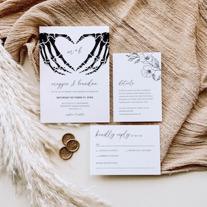 Halloween Gothic Wedding Invitation Set Template, Dark Moody Wedding, Till Death Do Us Part, Details, RSVP, Editable, Instant Download, B1