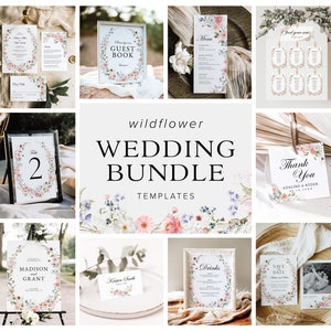 Wildflower Wedding Bundle Template, Floral Wedding Invitation, Wildflower Wedding Invitation, Boho Wildflower Wedding Invitation Bundle, S5