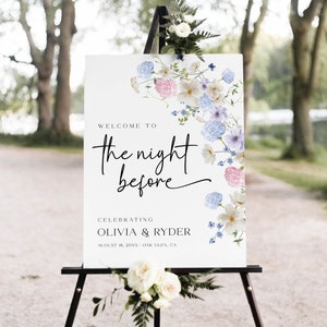 Blue Floral Rehearsal Dinner Welcome Sign Template, The Night Before Welcome Sign, Rehearsal Dinner Welcome Sign, Wedding Rehearsal Sign, S6