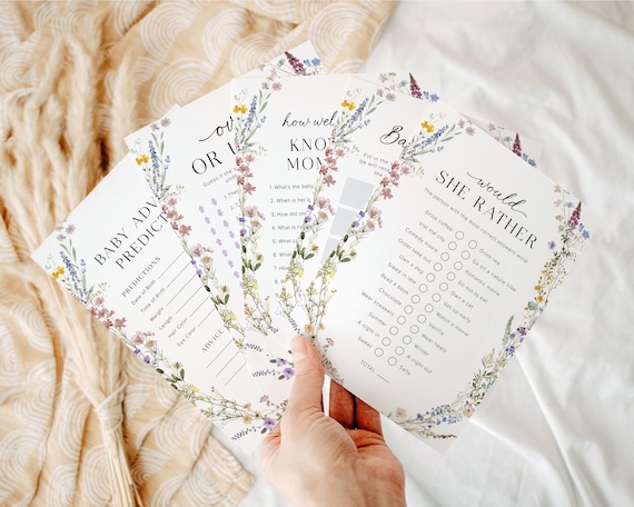 Wildflower Baby Shower Games Bundle Template, Boho Floral Baby Shower Games Printable Baby Shower Games Baby In Bloom Baby Shower Games, S9