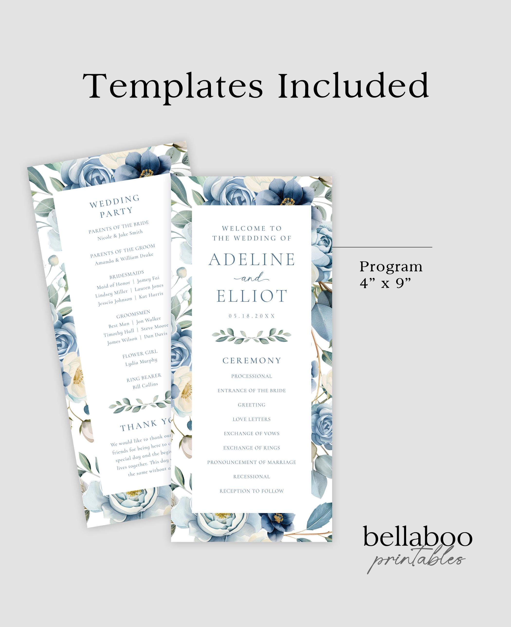 Dusty Blue Wedding Program Template, Order of Service Wedding Ceremony