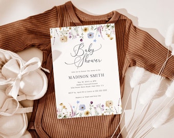 Wildflower Baby Shower Invitation Template, Boho Baby Shower Invitation Floral Baby Shower Invitation, Baby Shower Invitation Digital, 5B