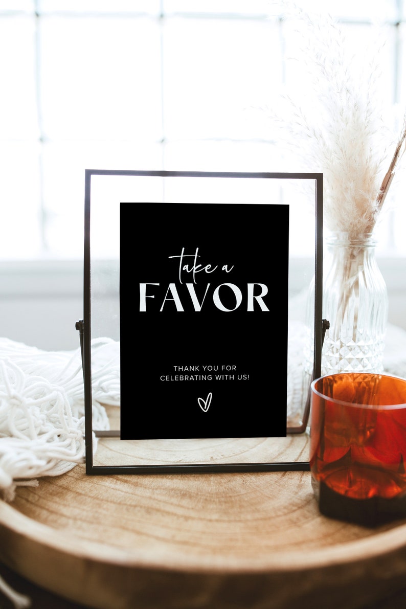 Black Wedding Favors Sign Template, Modern Wedding Favours Sign, Bridal Shower Favor Sign, Minimal Wedding Gift Sign, Printable Wedding, M7 image 9