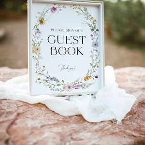 Wildflower Guestbook Sign Template, Floral Sign Our Guestbook, Guest Book Sign Wildflower Wedding Sign Floral Wedding Guestbook Sign, S4 image 3