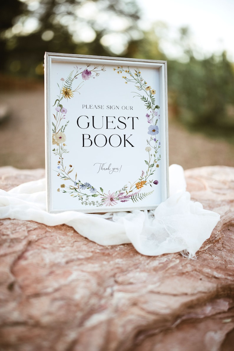 Wildflower Guestbook Sign Template, Floral Sign Our Guestbook, Guest Book Sign Wildflower Wedding Sign Floral Wedding Guestbook Sign, S4 image 3