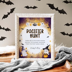 Pacifier Hunt Game Template, Halloween Baby Shower Games, Pacifier Hunt Sign, Ghost Baby Shower Game, Halloween Gothic Baby Shower Games, 8B