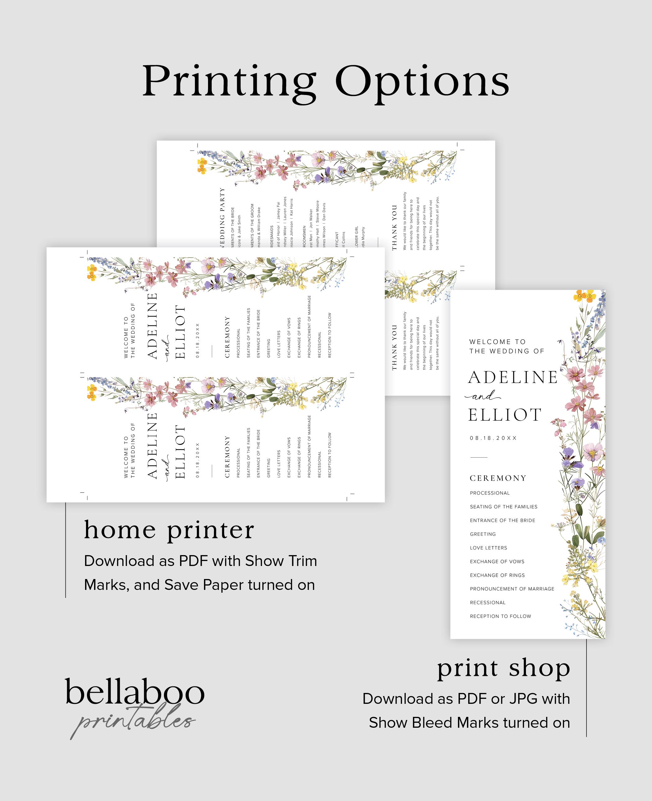 Wildflower Wedding Program Template, Order of Service Wedding Ceremony ...