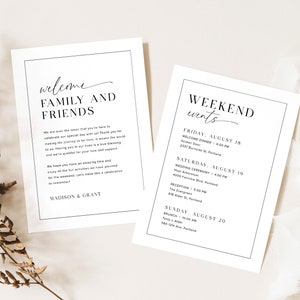 Wedding Weekend Itinerary Template, Minimalist Wedding Weekend Timeline, Wedding Welcome Bag Note Editable, Wedding Weekend Schedule, M2