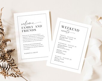Wedding Weekend Itinerary Template, Minimalist Wedding Weekend Timeline, Wedding Welcome Bag Note Editable, Wedding Weekend Schedule, M2