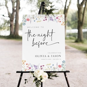 Rehearsal Dinner Sign Template, The Night Before Sign, Rehearsal Dinner Welcome Sign, Rehersal Dinner Sign, Wildflower Wedding Decor, S8