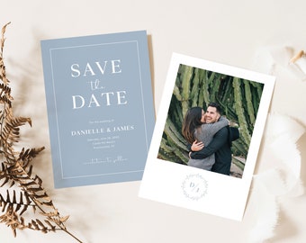 Dusty Blue Wedding Save The Date Template, Modern Wedding, Soft Blue Wedding, Editable Wedding Invitation, Photo Save The Date Invite, B3