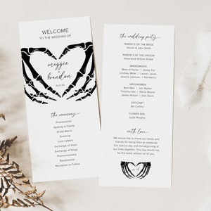 Gothic Hochzeit Programmvorlage, Dark Moody Hochzeitszeremonie Programmkarte, Halloween Order of Service, bearbeitbar, Instant Download, B1