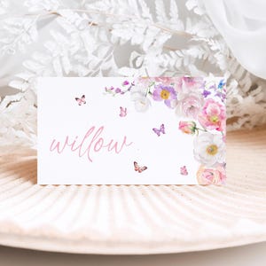 Wildblumen Tischkarten Vorlage, Blumen Babyparty Tischkarten Wildblumen Namenskarten für Baby in Blüte Babyparty Dekor, 11B