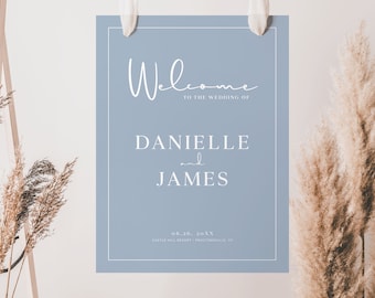Dusty Blue Wedding Welcome Sign Template, Modern Wedding Welcome Sign, Editable Wedding Sign, Blue Wedding Welcome Poster, Minimalist, B3