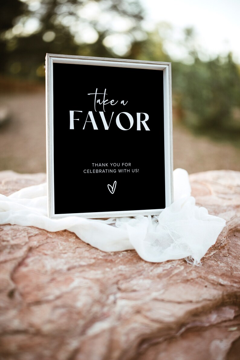 Black Wedding Favors Sign Template, Modern Wedding Favours Sign, Bridal Shower Favor Sign, Minimal Wedding Gift Sign, Printable Wedding, M7 image 8