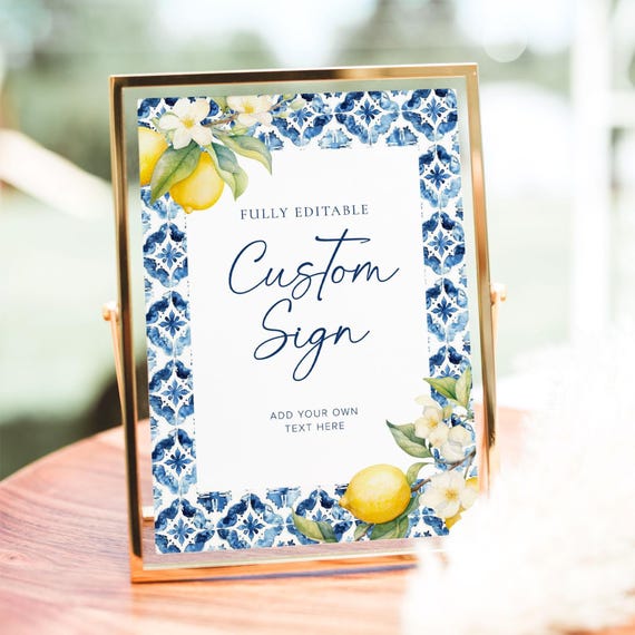 Lemon Custom Sign Template, Italy Baby Shower Sign Mediterranean Baby Shower Sign, Citrus Baby Shower Sign Amalfi Coast Baby Shower Sign, B6