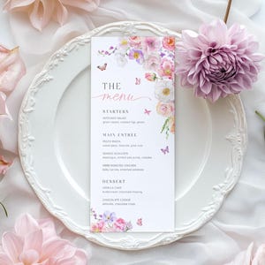 Szablon menu Baby Shower Baby In Bloom, Menu Wildflower Floral Baby Shower Menu, Karta menu Wildflower Baby Shower Butterfly Baby Shower 11B