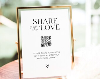 Share The Love QR Code Template, Wedding Photo QR Code Sign, Minimalist Wedding Sign, Capture The Love QR Code, Wedding qr Code Photo, M2