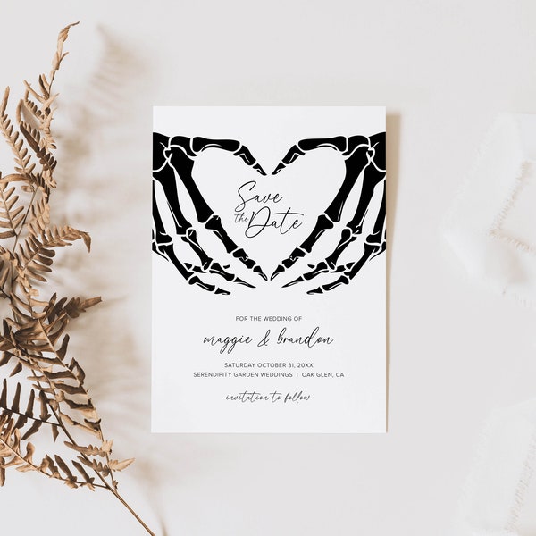 Gothic Wedding Save The Date Template, Dark Moody Wedding, Halloween Invite, Editable, Instant Download, B1