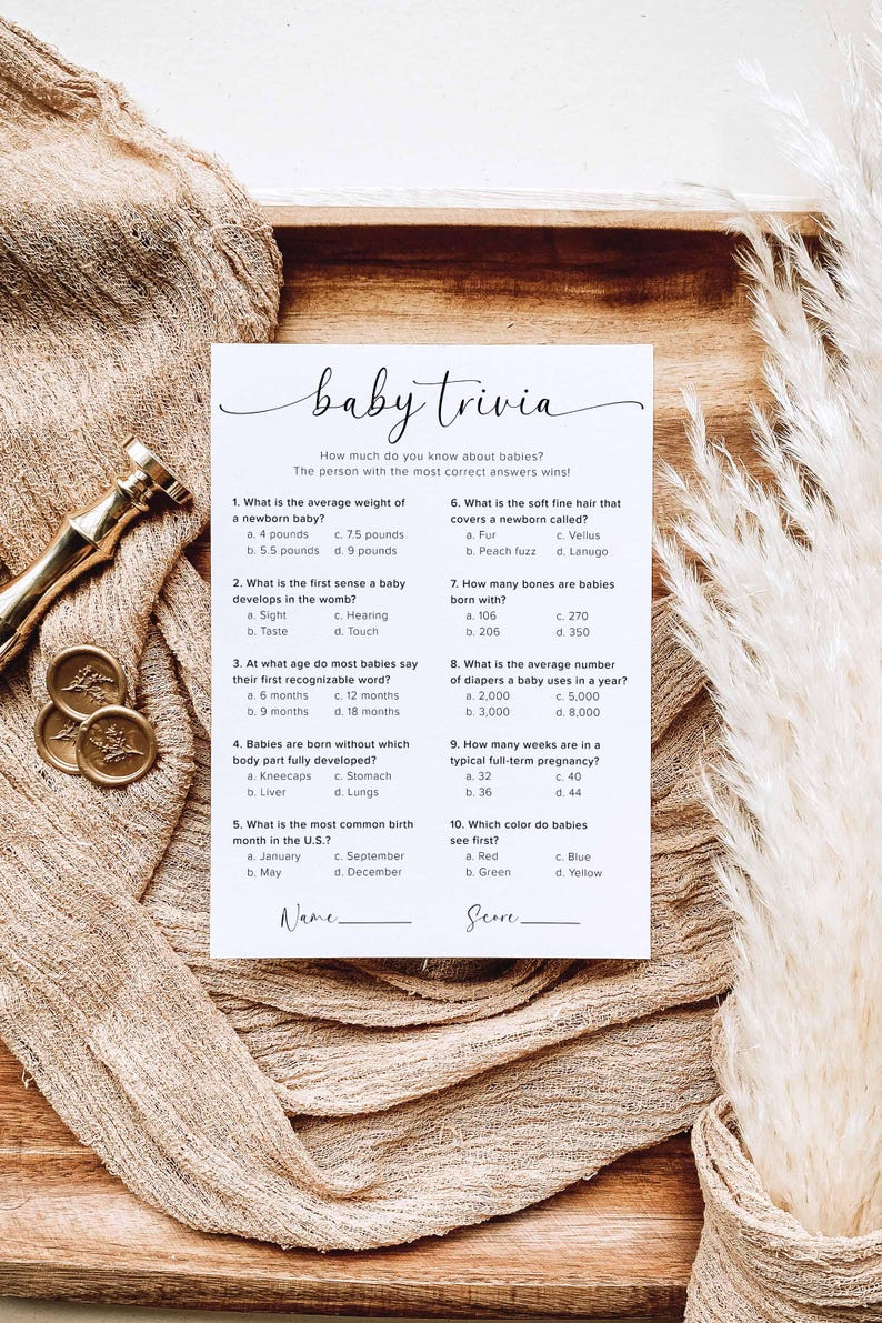Babyshower-quizspel, babyshower-spel, babyshower-quiz, babyquizspel, utskrivbart babyspel, digital nedladdning, M15 bild 1